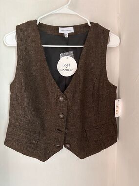Lost + Wander Brown Herringbone Wool Blend Vest